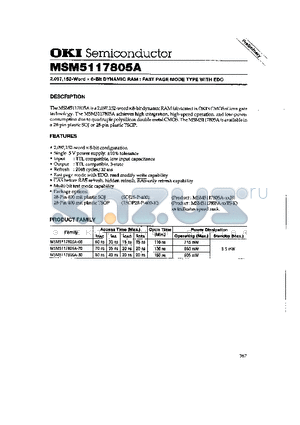 MSM5117805A datasheet - 2,097,152-Word x 8-Bit DYNAMIC RAM : FAST PAGE MODE TYPE WITH EDO