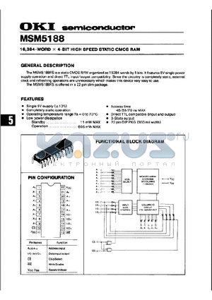 MSM5188 datasheet - 16,384-WORD x 4-BIT SPEED STATIC CMOS RAM