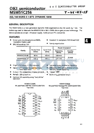 MSM51C256-10 datasheet - 262,144 WORD X 1-BITS DYNAMIC RAM