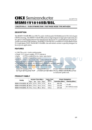 MSM51V18165BSL datasheet - 1,048,576-Word x 16-Bit DYNAMIC RAM : FAST PAGE MODE TYPE WITH EDO