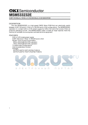 MSM533232E datasheet - 2,097,152-Word x 16-Bit or 4,194,304-Word x 8-Bit MASKROM