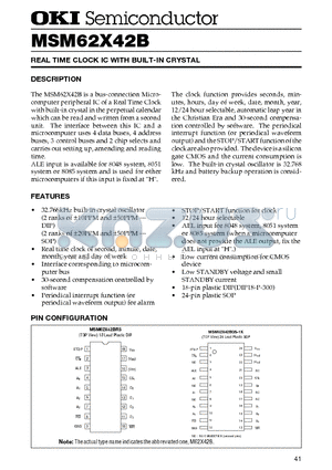 MSM62X42 datasheet - REAL TIME CLOCK IC WITH BUILT-IN CRYSTAL