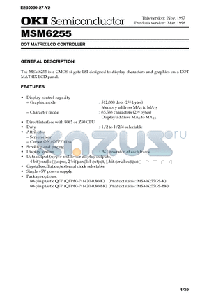 MSM6255 datasheet - DOT MATRIX LCD CONTROLLER