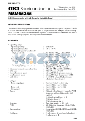 MSM65355 datasheet - 8-Bit Microcontroller with A/D Converter (with LCD Driver)