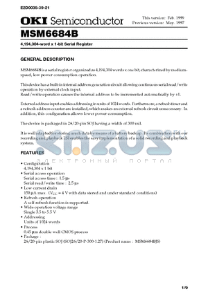 MSM6684B datasheet - 4,194,304-word x 1-bit Serial Register