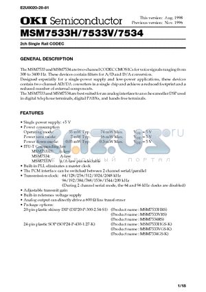 MSM7533H datasheet - 2ch Single Rail CODEC