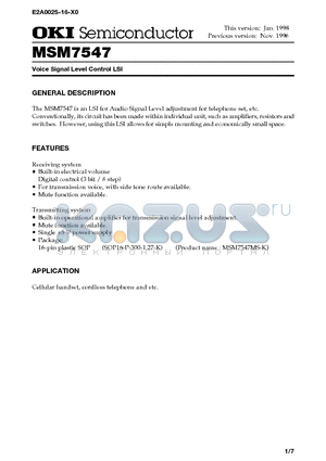 MSM7547 datasheet - Voice Signal Level Control LSI