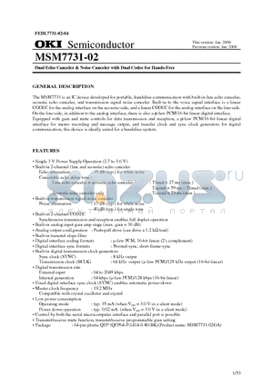 MSM7731-02 datasheet - Dual Echo Canceler & Noise Canceler with Dual Codec for Hands-Free