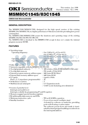 MSM80C154S datasheet - CMOS 8-bit Microcontroller