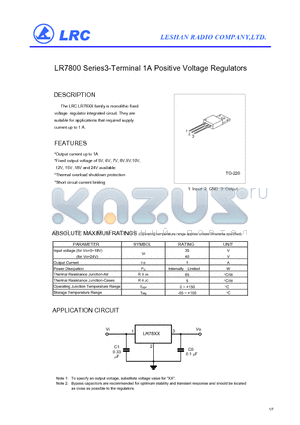 LR7800 datasheet - LR7800 Series3-Terminal 1A Positive Voltage Regulators