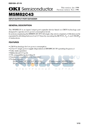 MSM82C43 datasheet - INPUT/OUTPUT PORT EXPANDER