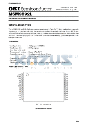 MSM9892LTS-KT datasheet - 2M-bit Serial Voice Flash Memory