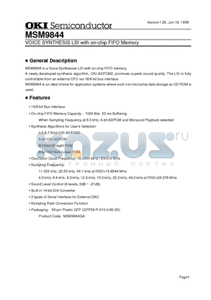 MSM9844GA datasheet - VOICE SYNTHESIS LSI with on-chip FIFO Memory