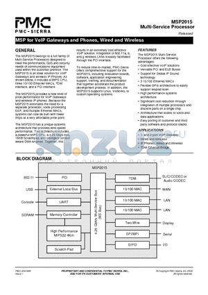 MSP2015 datasheet - MSP for VoIP Gateways and Phones, Wired and Wireless