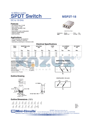 MSP2T-18 datasheet - SPDT Switch