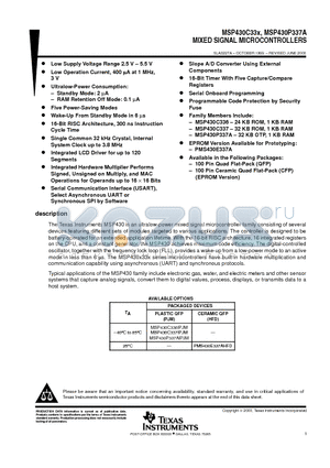 MSP430C33X datasheet - MIXED SIGNAL MICROCONTROLLERS