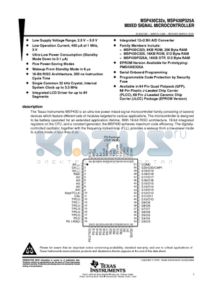 MSP430C32X datasheet - MIXED SIGNAL MICROCONTROLLER