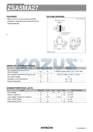 ZSA5MA27 datasheet - High transient reverse power capability suitable for protecting automobile electronic components etc.