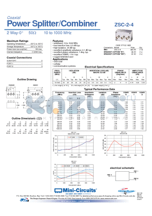 ZSC-2-4 datasheet - Power Splitter/Combiner