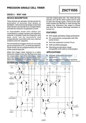 ZSCT1555 datasheet - PRECISION SINGLE CELL TIMER