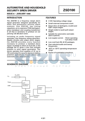 ZSD100N8 datasheet - AUTOMOTIVE AND HOUSEHOLD SECURITY SIREN DRIVER
