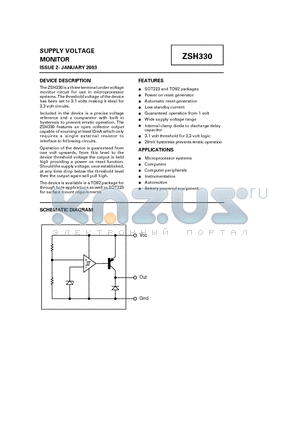 ZSH330_03 datasheet - SUPPLY VOLTAGE MONITOR