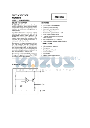 ZSH560C datasheet - SUPPLY VOLTAGE MONITOR