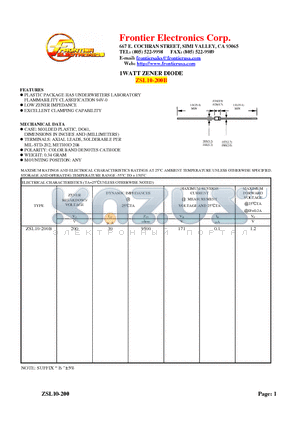 ZSL10-200B datasheet - 1WATT ZENER DIODE