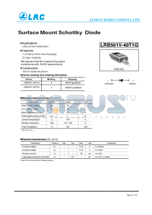 LRB501V-40T1G datasheet - Surface Mount Schottky Diode Low current rectification