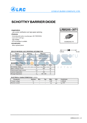 LRB520S-30T1G datasheet - SCHOTTKY BARRIER DIODE