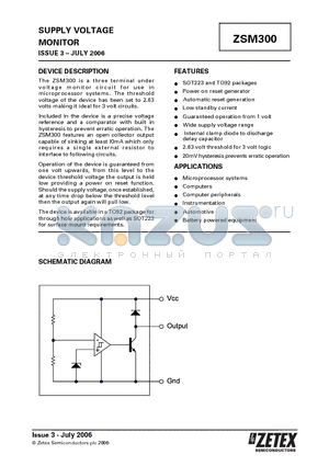 ZSM300C datasheet - SUPPLY VOLTAGE MONITOR