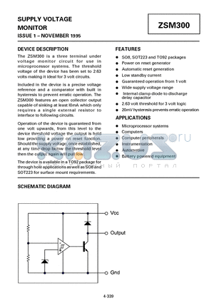 ZSM300G datasheet - SUPPLY VOLTAGE MONITOR