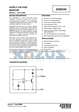 ZSM330 datasheet - SUPPLY VOLTAGE MONITOR