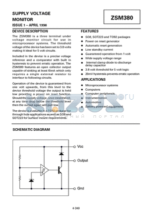 ZSM380C datasheet - SUPPLY VOLTAGE MONITOR