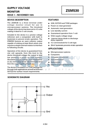 ZSM530C datasheet - SUPPLY VOLTAGE MONITOR