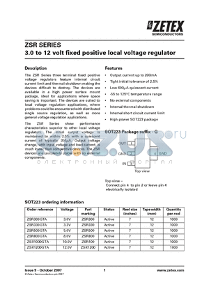 ZSR1200GTA datasheet - 3.0 to 12 volt fixed positive local voltage regulator