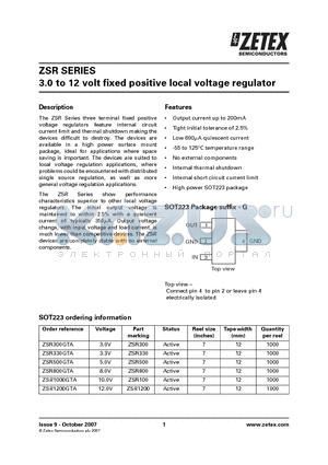 ZSR800GTA datasheet - 3.0 to 12 volt fixed positive local voltage regulator