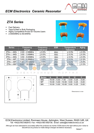 ZTA datasheet - Electronics Ceramic Resonator