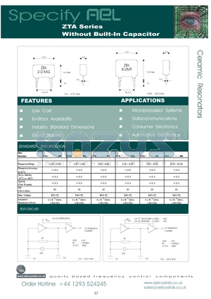 ZTA13.00MT datasheet - Ceramic Resonators