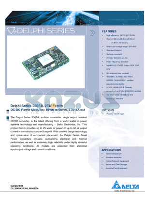 S36SA3R308PRFA datasheet - Delphi Series S36SA, 25W Family DC/DC Power Modules: 18Vin to 60Vin, 3.3V/8A out