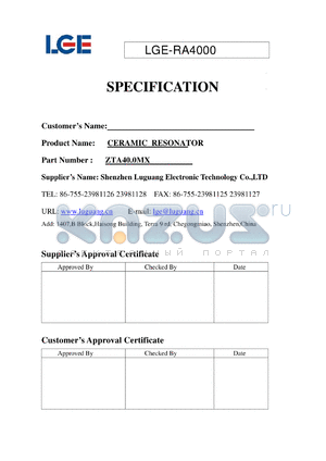 ZTA40.0MX datasheet - CERAMIC RESONATOR