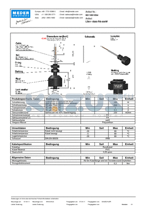 LS01-1A85-PA-500W_DE datasheet - (deutsch) LS Level Sensor