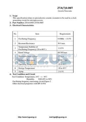 ZTA8.0MT datasheet - Ceramic Resonator