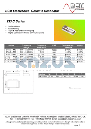ZTAC datasheet - Electronics Ceramic Resonator