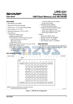 LRS1331 datasheet - Stacked Chip 16M Flash Memory and 4M SRAM