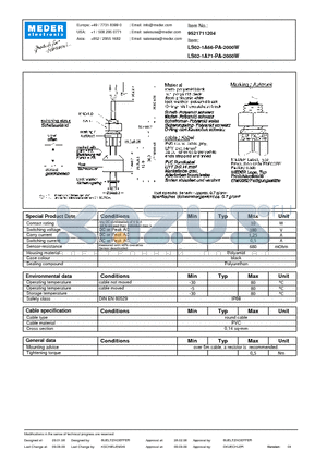 LS02-1A66-PA-2000W datasheet - LS Level Sensor