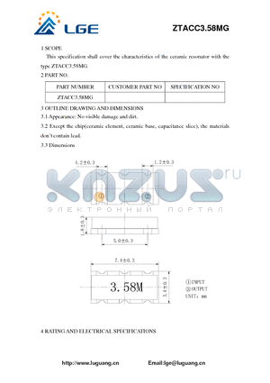ZTACC3.58MG datasheet - Ceramic Resonator
