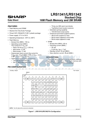 LRS1342 datasheet - Stacked Chip 16M Flash Memory and 2M SRAM