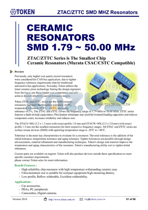 ZTACC5.00MGTR datasheet - ZTAC/ZTTC SMD MHZ Resonators