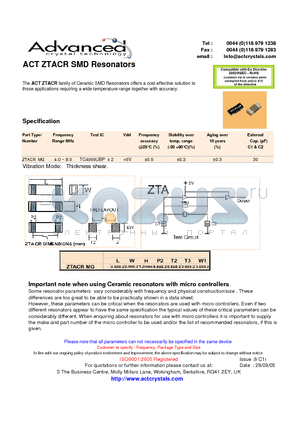 ZTACRMG datasheet - SMD Resonators